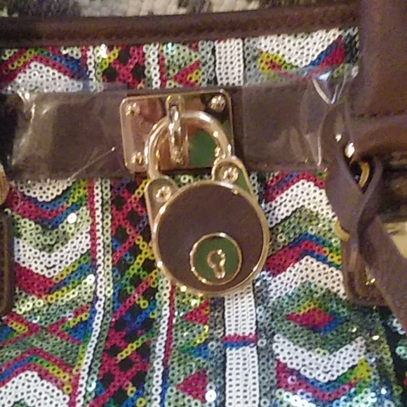 Multicolored sequined large handbag with 2 straps - Picture 3 of 9